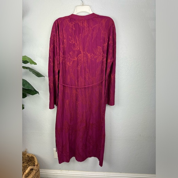 ZARA Jacquard Button Down Long Sleeve Midi Dress With Belt Women’s Large - Picture 8 of 10